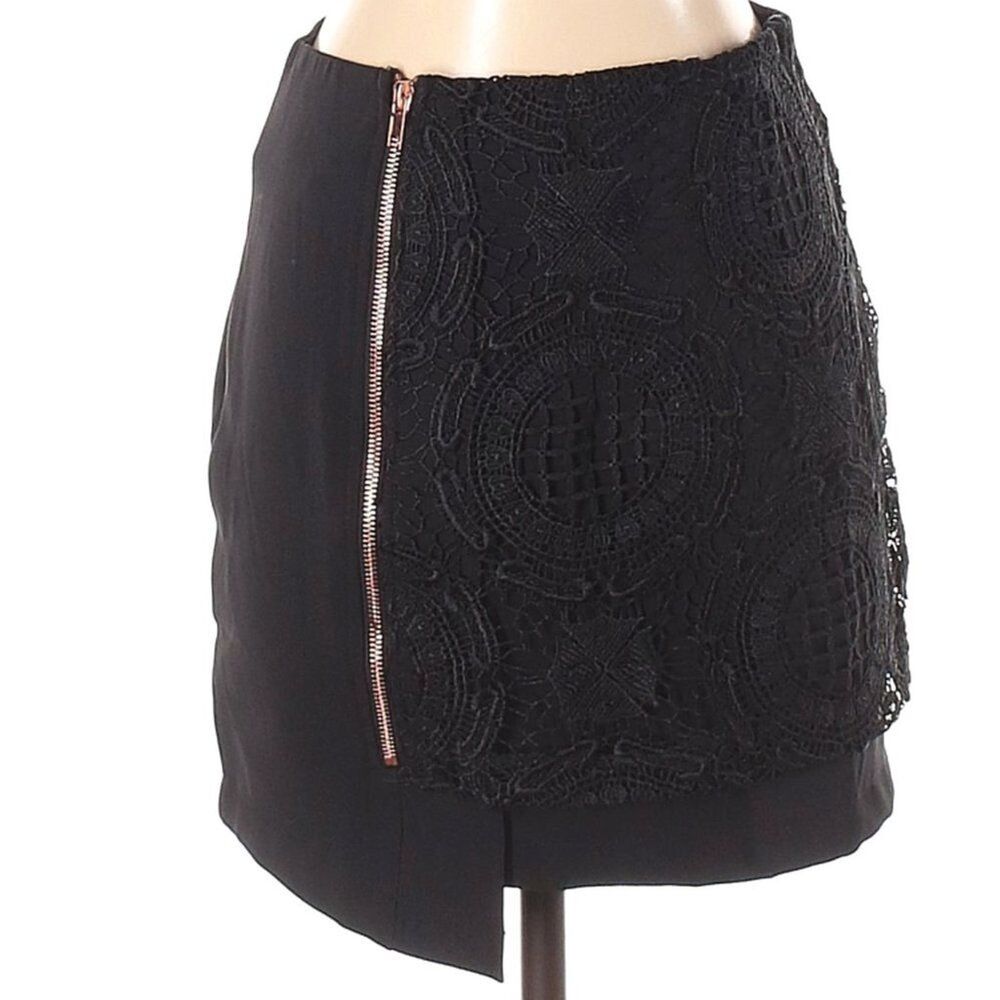 LF Rumor Boutique Mini Skirt with Asymmetric Hem and Partial Lace Front NWT-Sz S